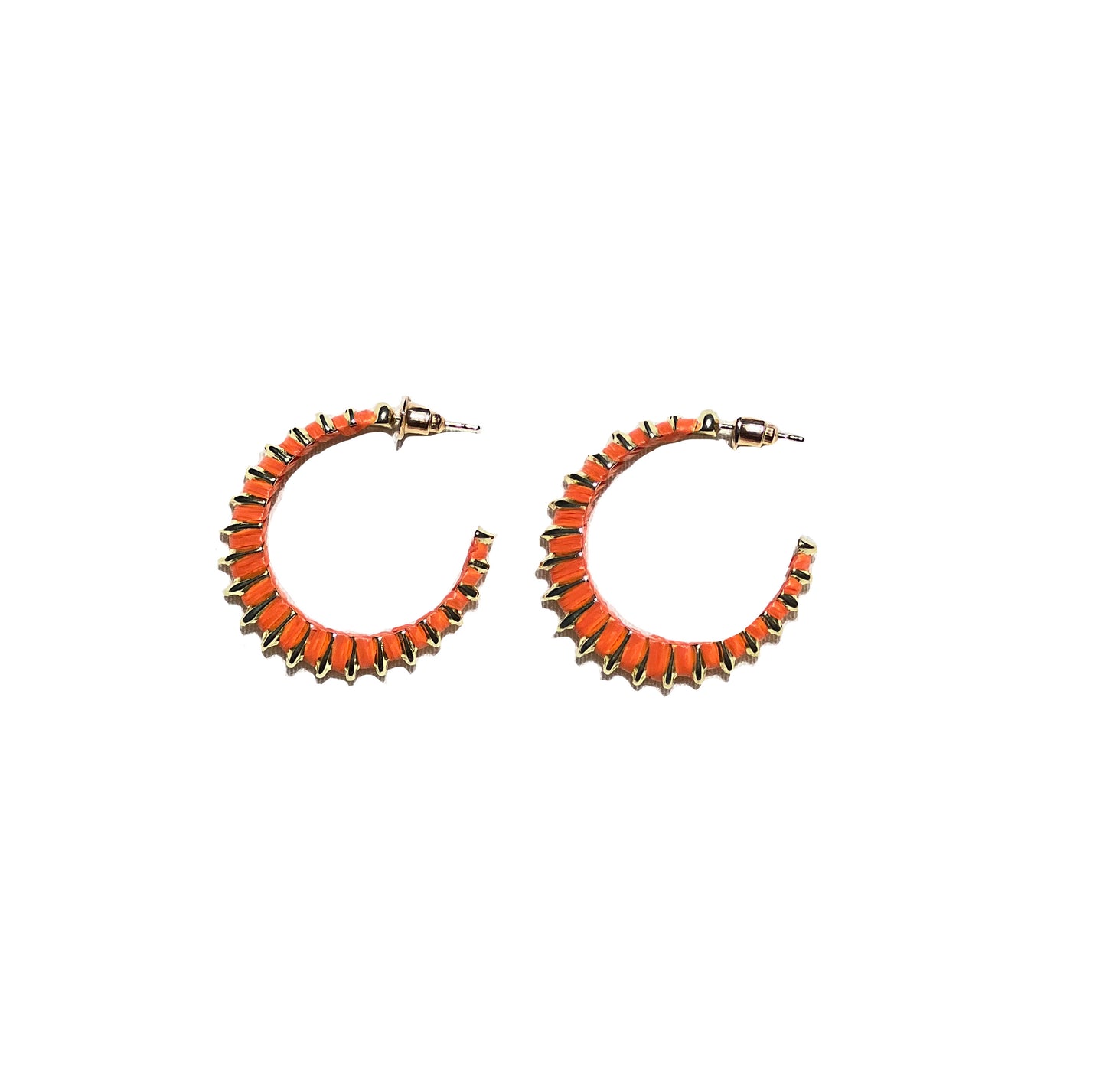 Orange Gold Dipped Hoop Earrings on a white background.
