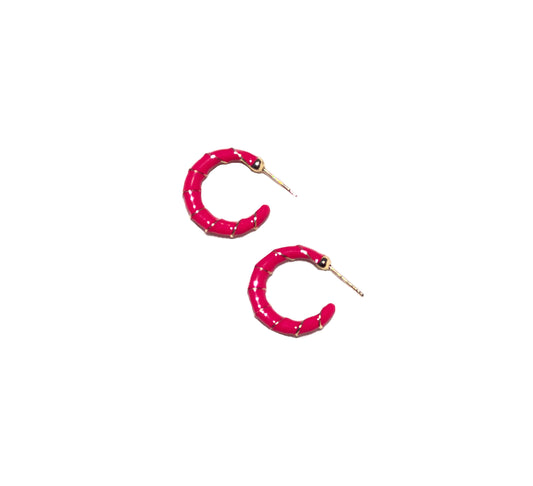 These Hot Pink Mini Hoop Earrings will have everyone starring! When your outfit feels like something is missing.. throw on this pair and call it a day. 1'' Long Plastic Backing Made in China.