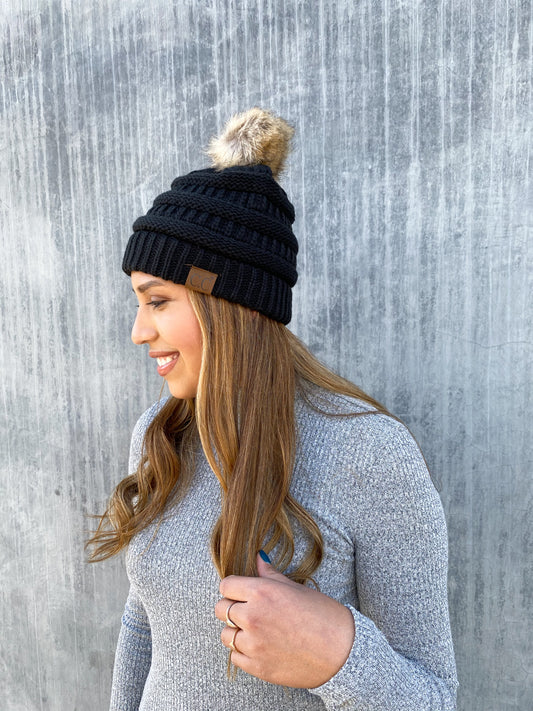 C.C Classic Beanies for Adults, Winter Hats, Winter Beanies, Premium Hats, Warm Hats, Winter Accessories, CC Beanies. One size fits all. Authentic C.C Hat  100% Acrylic. Faux Fur Pom-Pom