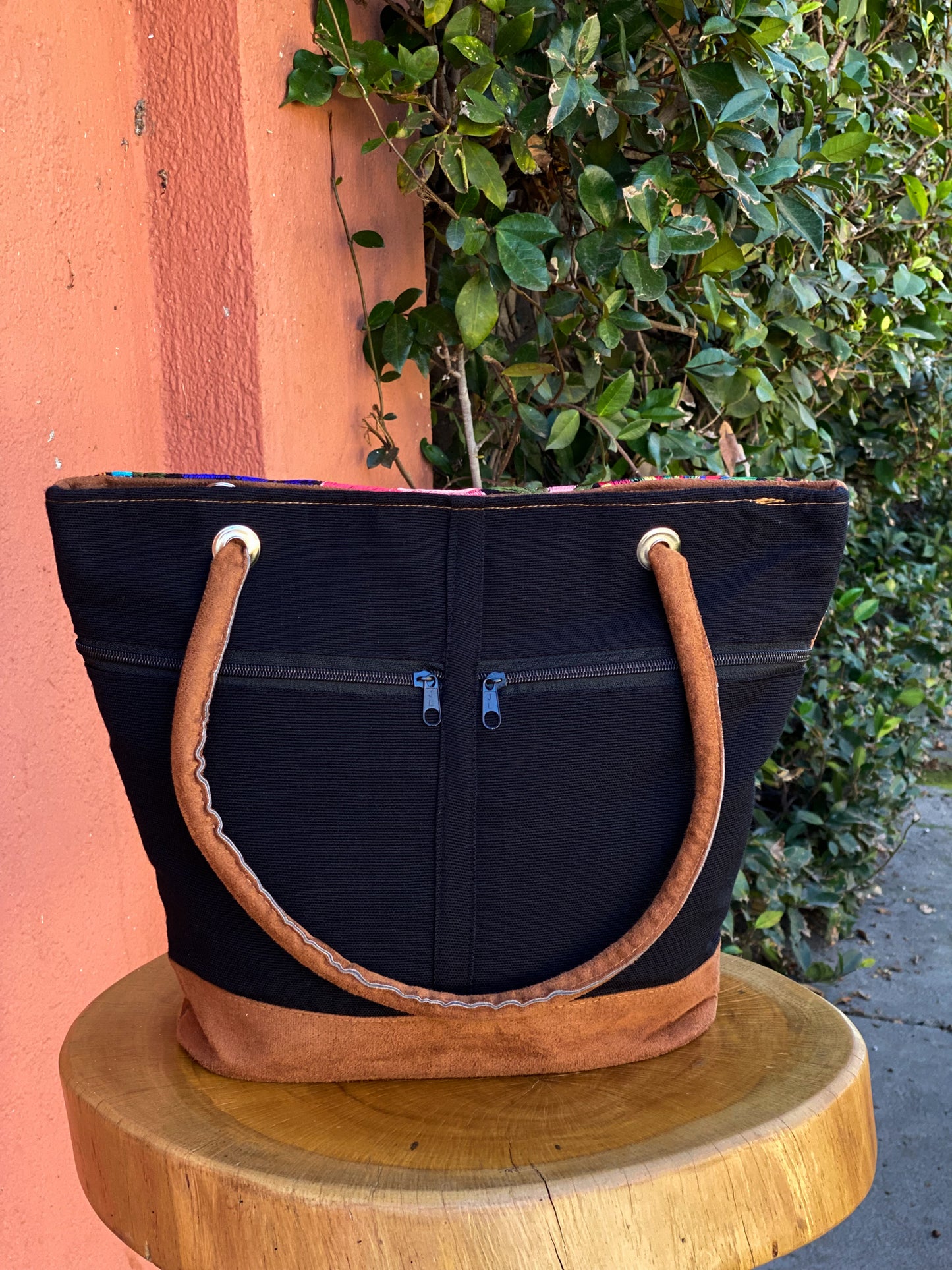 Handwoven Intricate Fabric  Canvas Fabric  Faux Leather Straps Inner Zipper Pocket Made in Guatemala